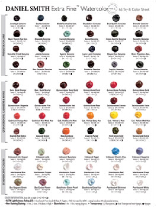 daniel smith watercolour 66 dot try it sheet jacksons daniel smith extra fine watercolor 238 dot color chart