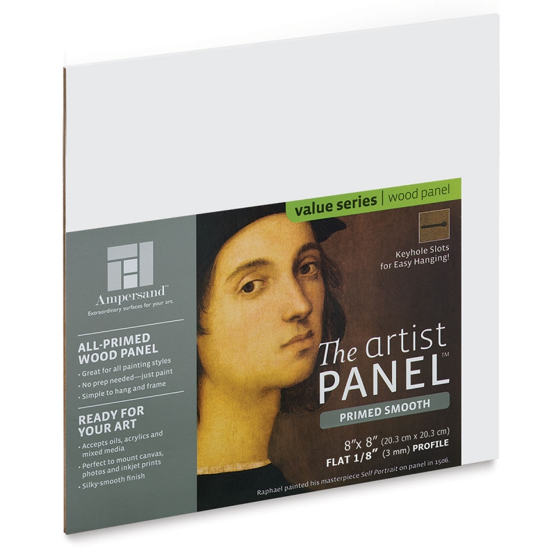 AMPERSAND ARTIST PANEL PRIMED SMOOTH BOARD 3MM THICK 8X8 INCH BOARD
