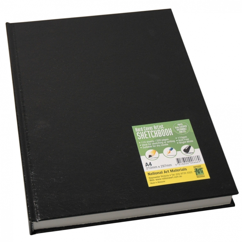 HARD BOUND SKETCH BOOK BLACK (LEATHERETTE COVER) A3 PORTRAIT 80 SHEETS