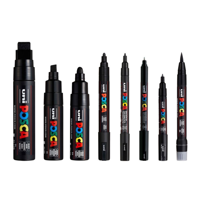 POSCA PAINT MARKER ASSORTED 8 TIP SIZES SET BLACK 16163 Jacksons