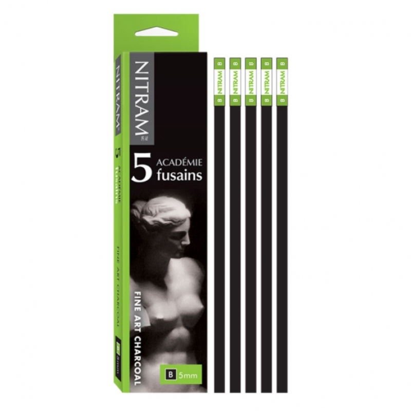 NITRAM CHARCOAL ACADEMIE FUSAINS B SOFT BOX OF 5 STICKS 14654