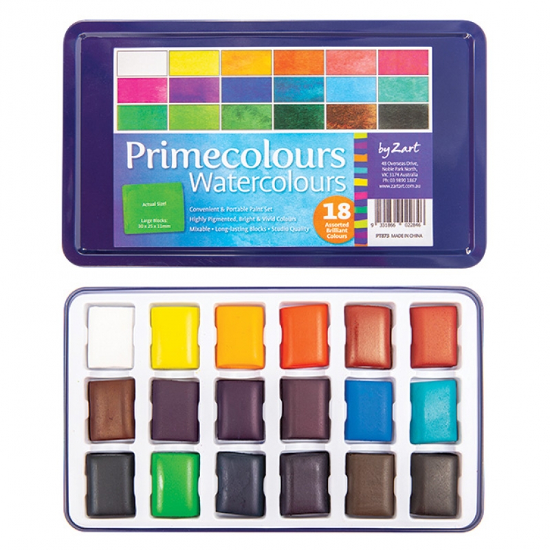 PRIMECOLOURS WATERCOLOUR PANS SET OF 18 15888 Jacksons Drawing Supplies